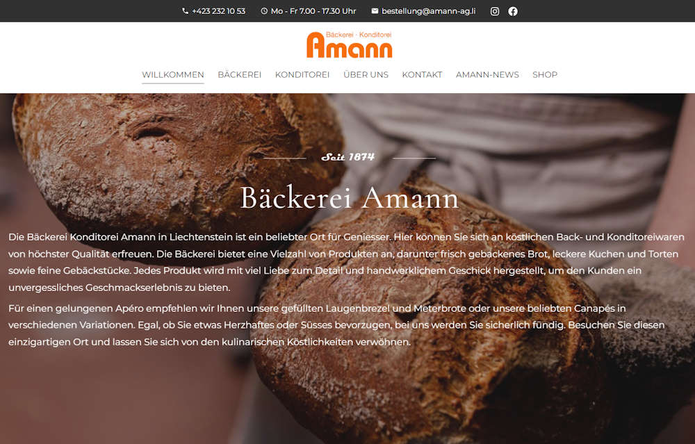 Amann AG, Liechtenstein, Vaduz, Bäckerei, Konditorei, Online Shop